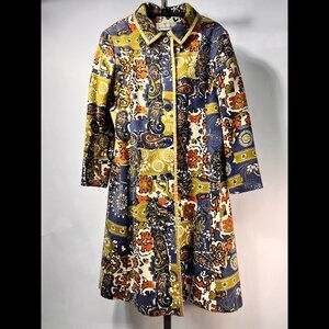 COLL RARE 60's ELIONOR SIMMONS for MALCOM STARR Coat with Mosaic Lame Gold Trim